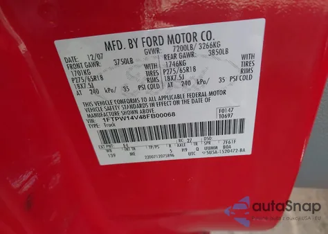 2008 Ford F-150 60Th Anniversary/Fx4/King Ranch/Lariat/Xlt from USA, damaged, VIN 1FTPW14V48FB00068